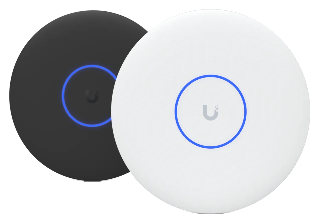 UniFi U7 Pro XGS Wi‑Fi 7 access points in white and black